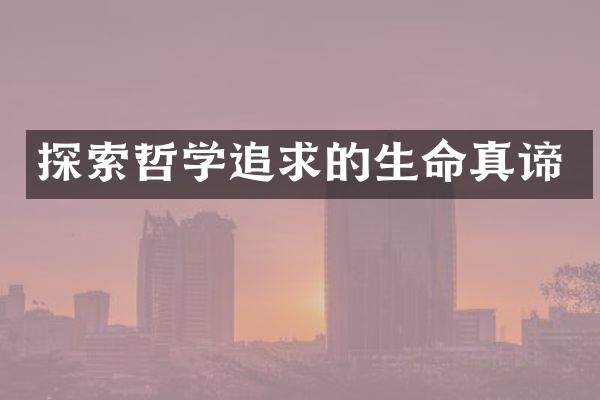 探索哲学追求的生命真谛