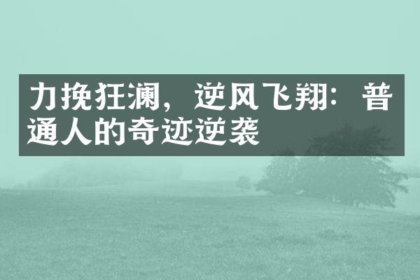 力挽狂澜，逆风飞翔：普通人的奇迹逆袭
