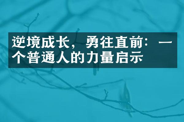 逆境成长，勇往直前：一个普通人的力量启示