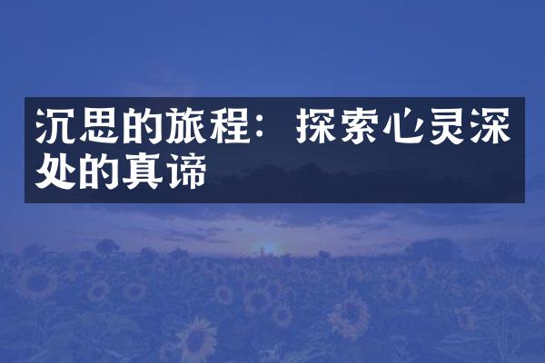 沉思的旅程：探索心灵深处的真谛