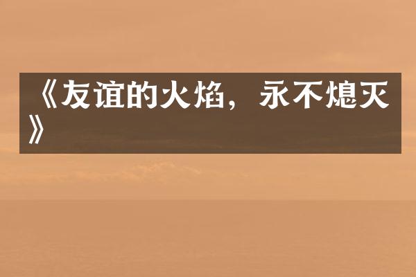 《友谊的火焰，永不熄灭》