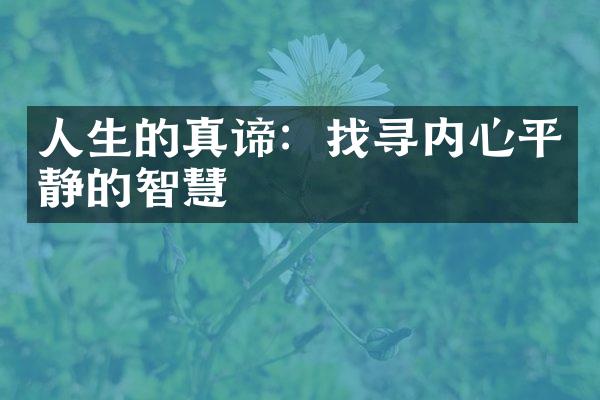 人生的真谛：找寻内心平静的智慧