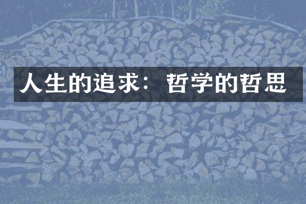 人生的追求：哲学的哲思