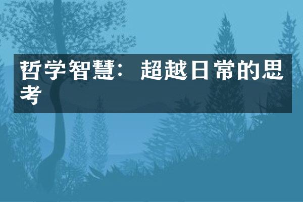 哲学智慧：超越日常的思考
