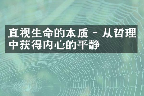 直视生命的本质 - 从哲理中获得内心的平静
