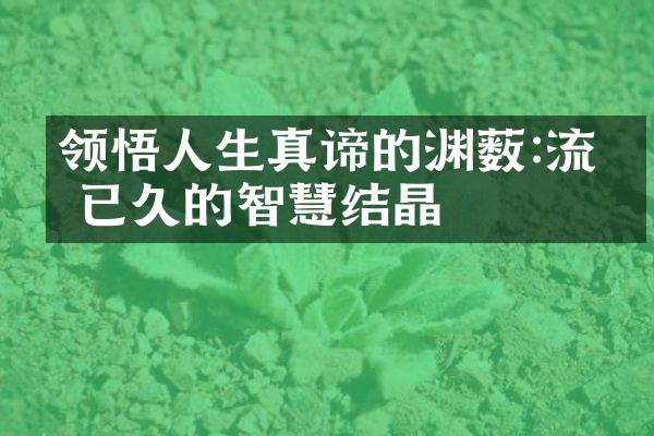 领悟人生真谛的渊薮:流传已久的智慧结晶