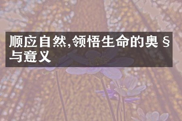 顺应自然,领悟生命的奥秘与意义