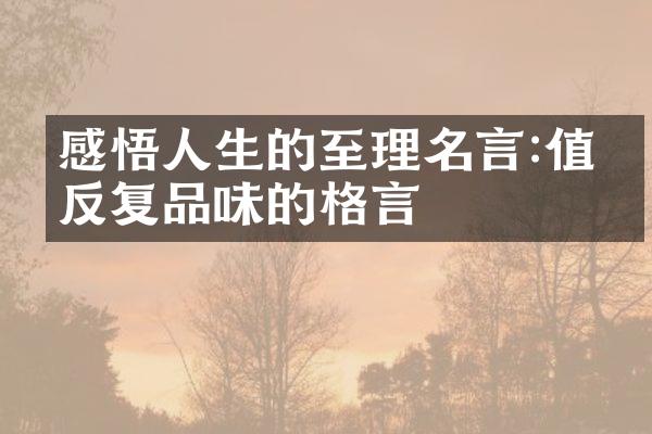 感悟人生的至理名言:值得反复品味的格言