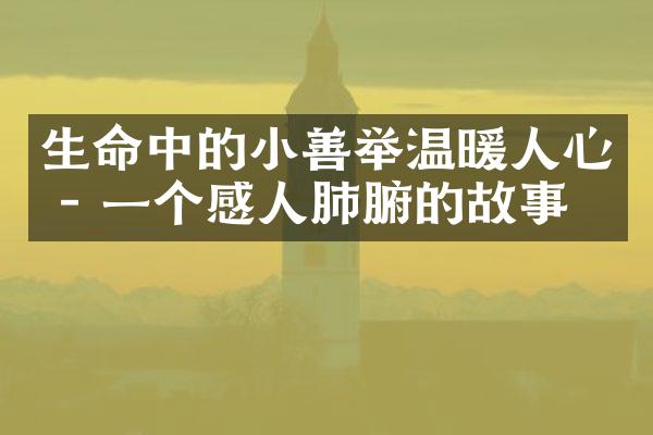 生命中的小善举温暖人心 - 一个感人肺腑的故事