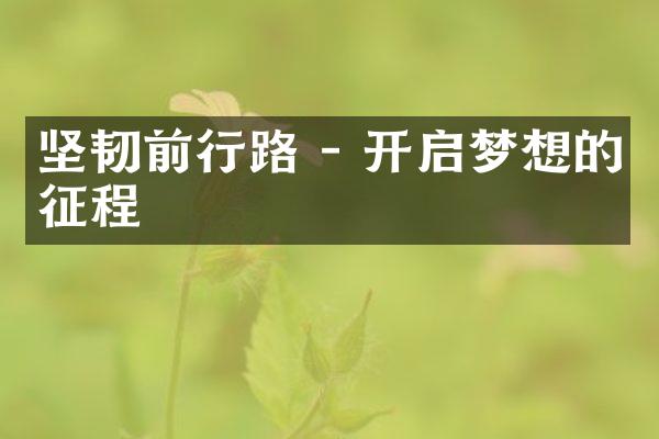 坚韧前行路 - 开启梦想的征程