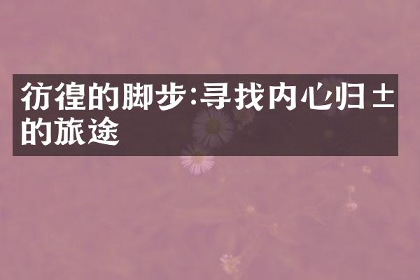 彷徨的脚步:寻找内心归属的旅途