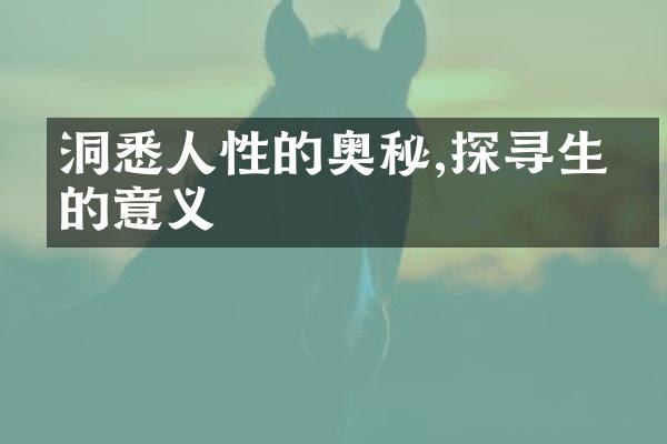 洞悉人性的奥秘,探寻生命的意义