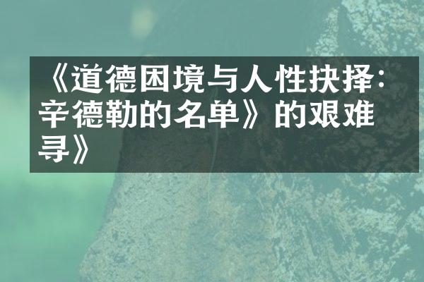 《道德困境与人性抉择:《辛德勒的名单》的艰难探寻》