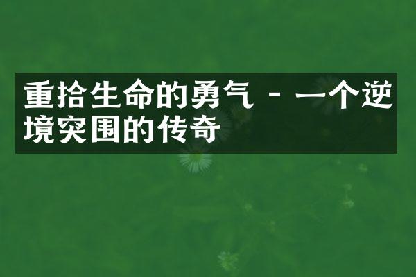 重拾生命的勇气 - 一个逆境突围的传奇