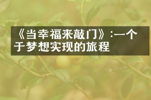 《当幸福来敲门》:一个关于梦想实现的旅程