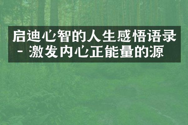启迪心智的人生感悟语录 - 激发内心正能量的源泉