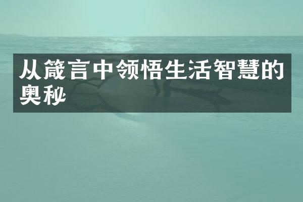 从箴言中领悟生活智慧的奥秘
