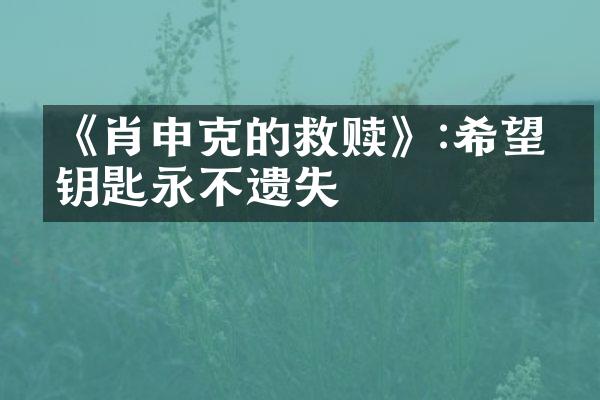 《肖申克的救赎》:希望的钥匙永不遗失