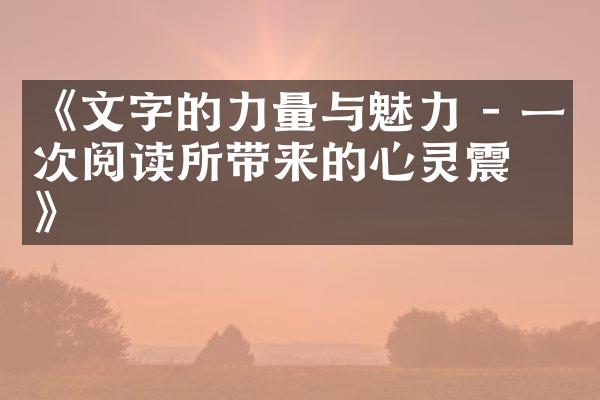 《文字的力量与魅力 - 一次阅读所带来的心灵震撼》