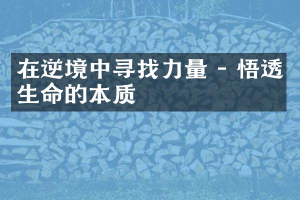 在逆境中寻找力量 - 悟透生命的本质