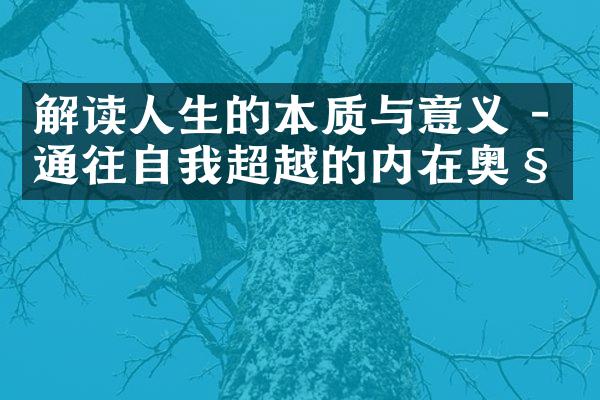解读人生的本质与意义 - 通往自我超越的内在奥秘