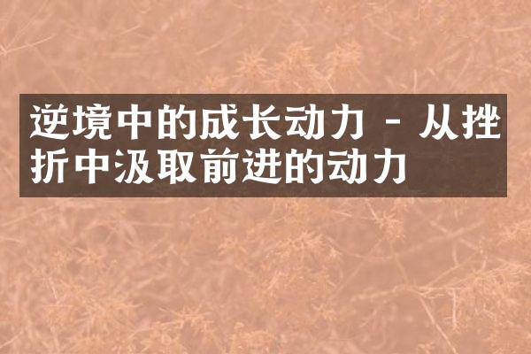 逆境中的成长动力 - 从挫折中汲取前进的动力