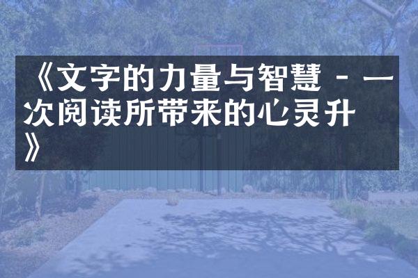 《文字的力量与智慧 - 一次阅读所带来的心灵升华》