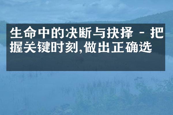 生命中的决断与抉择 - 把握关键时刻,做出正确选择