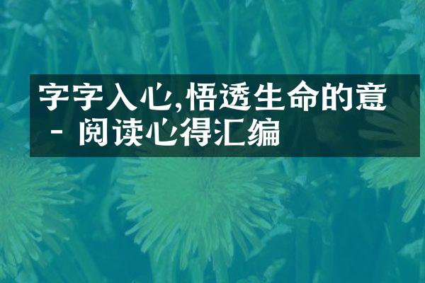 字字入心,悟透生命的意义 - 阅读心得汇编