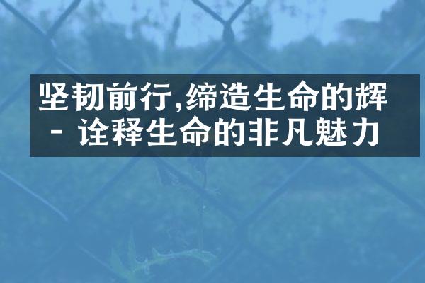 坚韧前行,缔造生命的辉煌 - 诠释生命的非凡魅力