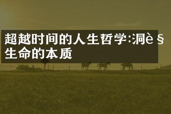 超越时间的人生哲学:洞见生命的本质