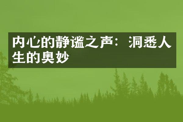 内心的静谧之声：洞悉人生的奥妙