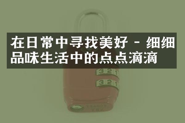 在日常中寻找美好 - 细细品味生活中的点点滴滴