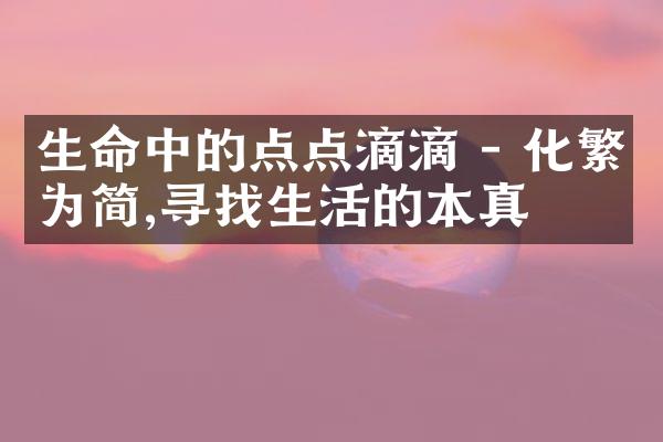 生命中的点点滴滴 - 化繁为简,寻找生活的本真