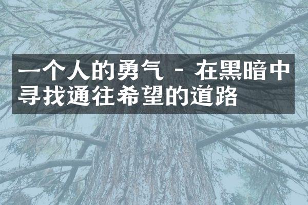 一个人的勇气 - 在黑暗中寻找通往希望的道路