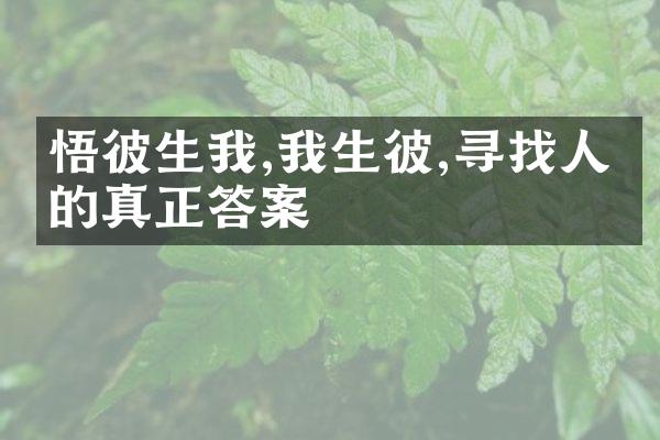 悟彼生我,我生彼,寻找人生的真正答案