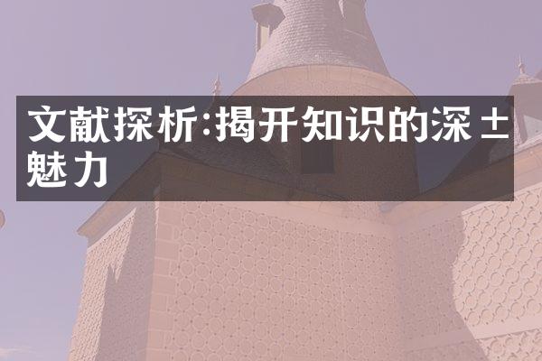 文献探析:揭开知识的深层魅力