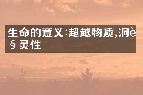 生命的意义:超越物质,洞见灵性