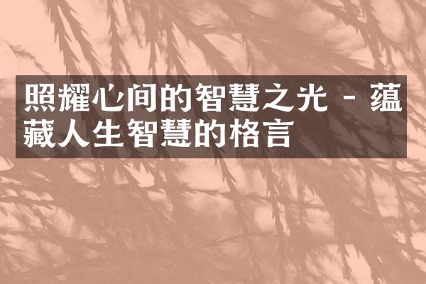 照耀心间的智慧之光 - 蕴藏人生智慧的格言