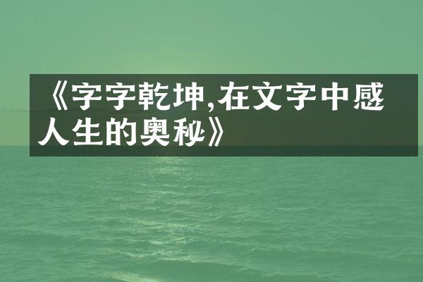 《字字乾坤,在文字中感悟人生的奥秘》