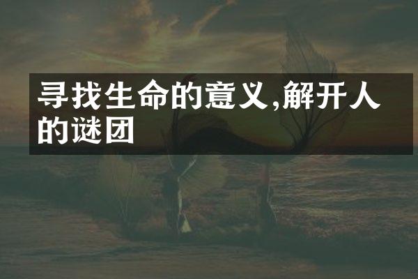 寻找生命的意义,解开人生的谜团