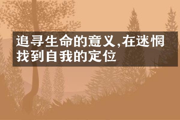 追寻生命的意义,在迷惘中找到自我的定位