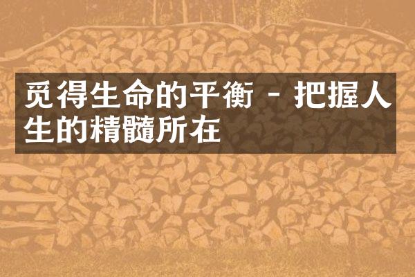觅得生命的平衡 - 把握人生的精髓所在