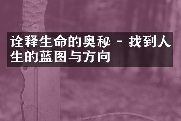 诠释生命的奥秘 - 找到人生的蓝图与方向
