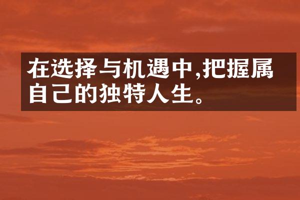 在选择与机遇中,把握属于自己的独特人生。