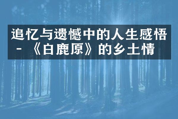 追忆与遗憾中的人生感悟 - 《白鹿原》的乡土情怀