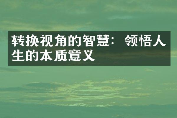 转换视角的智慧：领悟人生的本质意义