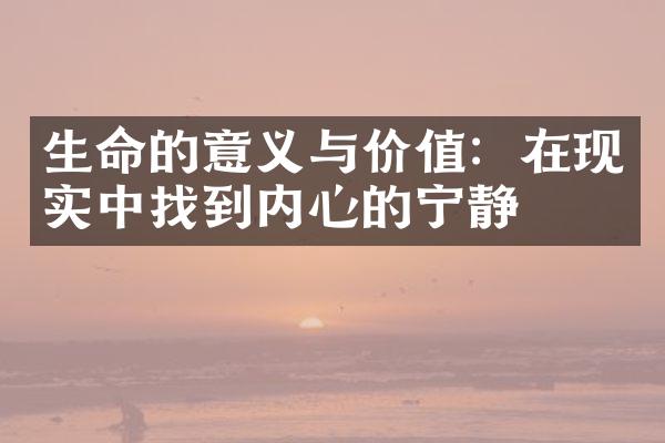 生命的意义与价值：在现实中找到内心的宁静