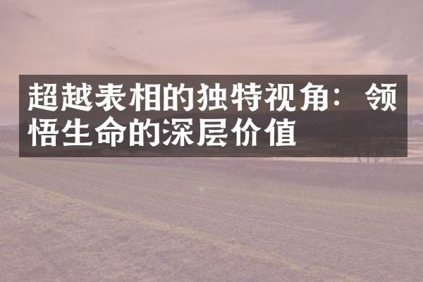超越表相的独特视角：领悟生命的深层价值