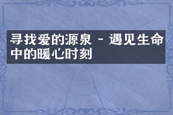寻找爱的源泉 - 遇见生命中的暖心时刻